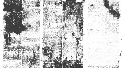 Vector white and black newspaper paper grunge vintage old aged texture. Vintage grunge newspaper collage background. Newspaper with old grunge vintage unreadable paper texture background.	
