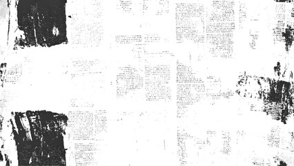 Vector white and black newspaper paper grunge vintage old aged texture. Vintage grunge newspaper collage background. Newspaper with old grunge vintage unreadable paper texture background.	
