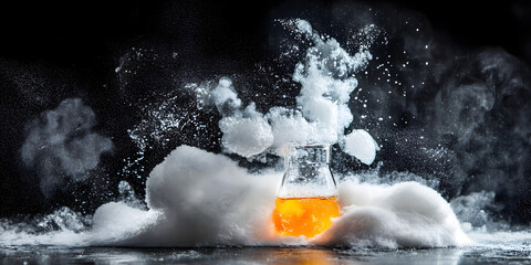 Reação química em um balão de ensaio