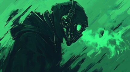a frog wearing a hoodie and toque and headphones and sunglasses, green smoke from mouth, vibes, cartoony