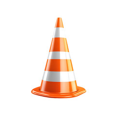 A bright orange traffic cone with white reflective stripes, symbolizing safety and road work, perfect for construction, warning signs, or educational purposes.