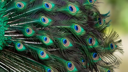 Obraz premium Close up of a peacocks gorgeous feathers with striking blue eyes