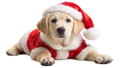 dog wearing santa claus hat