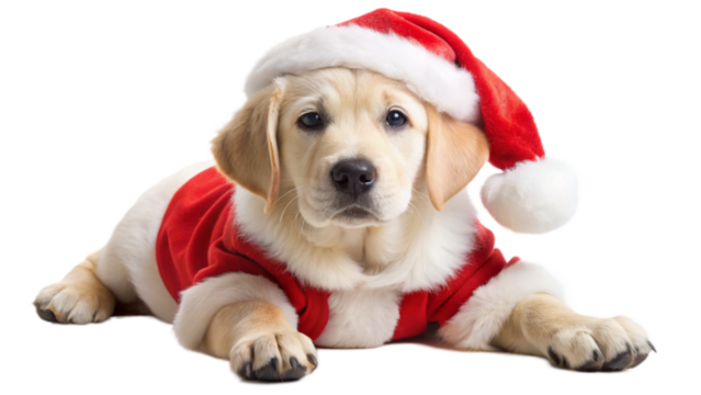 dog wearing santa claus hat