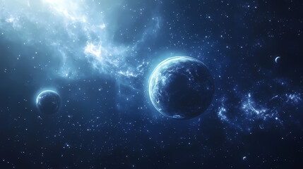 Obraz premium Minimalistic cosmic scene with planets in a starry galaxy for futuristic design. Infinite Starry Patterns. Illustration