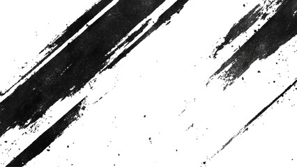 Abstract Grunge Splatter Line Pattern on white and transparent background. Dynamic black paint strokes on a white background, Abstract grunge texture of black paint. A layer for use in design.