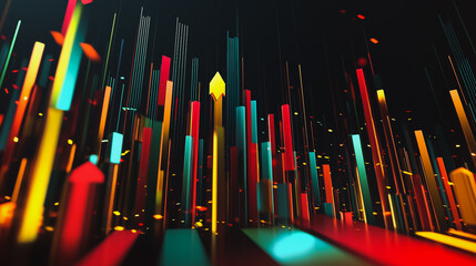 Obraz premium Abstract black background with Colorful charts and graphs with statistics to innovative analyze business potential and forecast future development of companies growth.