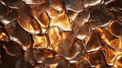 A crumpled metallic copper background with intricate creases and glowing highlights.