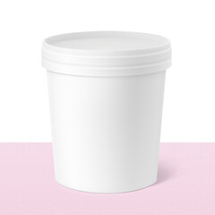 Realistic paper cup with lid mockup. Vector illustration isolated on white background. Can be used for ice cream, sour and foods. Perfect for easy customisation and editing your graphics. EPS10.
