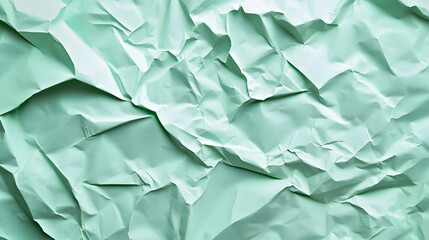 Fototapeta premium A crumpled pastel green paper background with soft subtle creases and delicate texture.