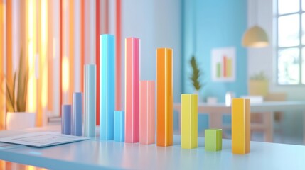 Obraz premium Vibrant 3D Bar Chart of Tech Company Quarterly Sales Over a Year