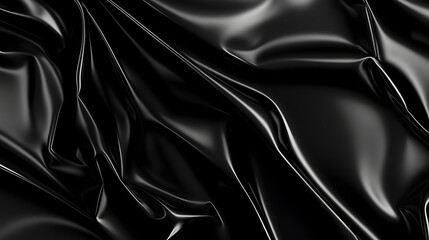 Fototapeta premium A dramatic black crumpled plastic sheet background with high contrast lighting.