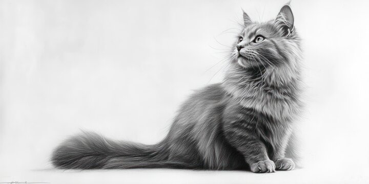 Majestic Gray Cat Pencil Drawing Showing Detail