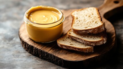 Creamy Spread with Slices of Bread on Wooden Board