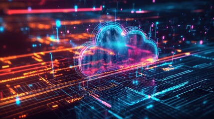Futuristic 3D Line Graph Illustrating Global Cloud Computing Growth 2015-2024