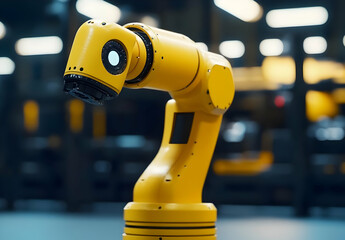 Modern Yellow Robotic Arm in Industrial Factory Setting