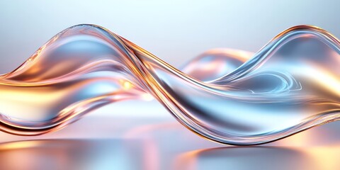 Abstract wavy metallic liquid, flowing, elegant, shiny, swirls, curves, bronze, silver, gold, light, reflection, background.