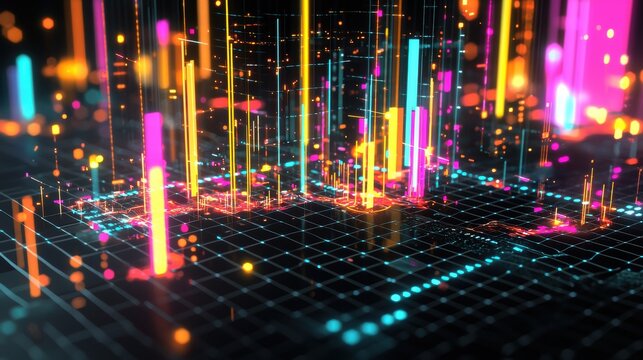 Futuristic 3D Scatter Plot of AI-Driven Automation and Workforce Productivity Across Industries