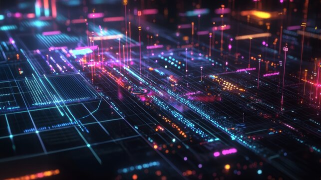 Futuristic 3D Scatter Plot of AI Integration and Productivity Across Industries