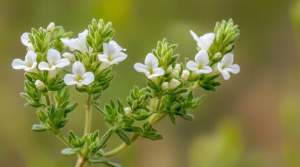 Fototapeta premium close-up shot of thyme flowers with green environment