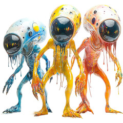 Strange Alien Invasion Isolated On White Background 