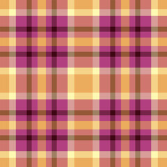 Color fabric plaid textile, aesthetic seamless vector check. Velvet background texture tartan pattern in pink and orange colors.