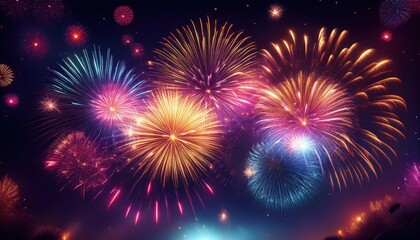 Fototapeta premium Fireworks are lit up in the night sky with a bright display