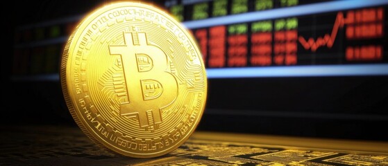 Close-up of a Bitcoin coin highlighting cryptocurrency's evolution and financial trends in the digital economy.