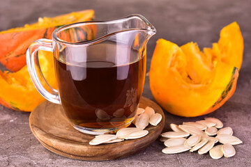 Pumpkin seeds and pumpkin seed oil. Superfood.
