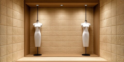 Elegant Beige Textured Wall with Mannequins Retail Display Background
