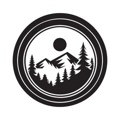 Obraz premium Mountain, lake and forest landscape in circle frame.