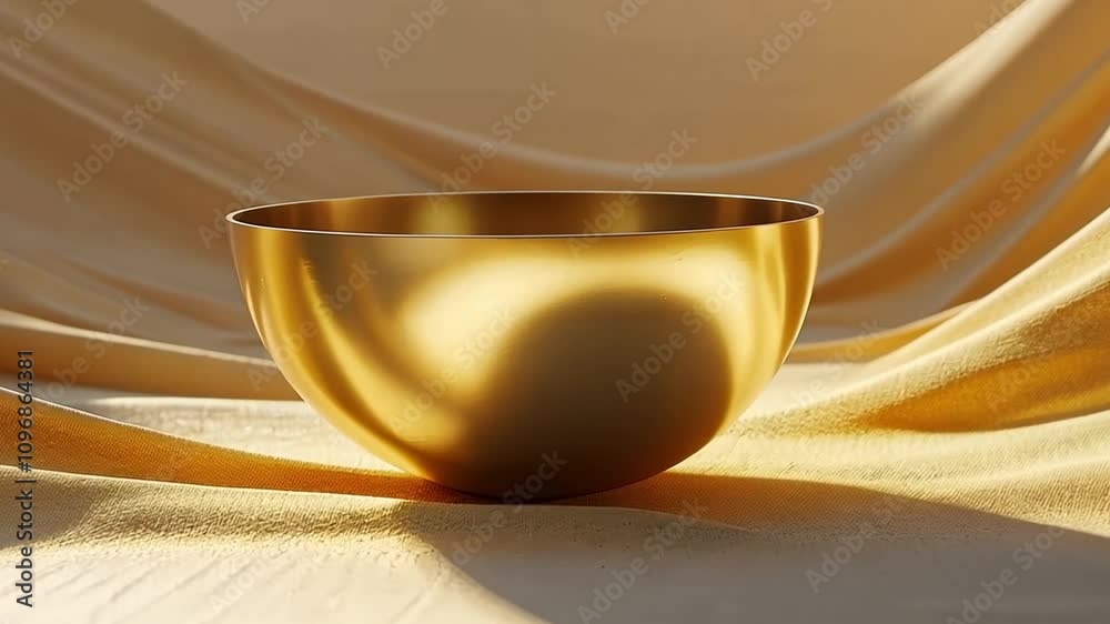 Aufkleber a golden bowl rests serenely on a soft texture surface, surrounded by flowing fabric that captures l