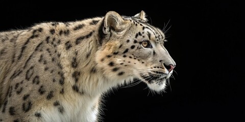 Obraz premium Close-up of snow leopard's fur on black background, texture, close-up photography