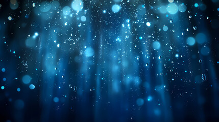Fototapeta premium Frozen moment of water droplets mid-air, shimmering and clear, with a tranquil blue atmosphere, copy space. Shimmering Water Droplets. Illustration