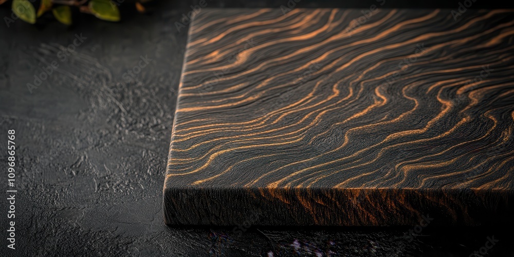 Poster a textured wooden surface with wavy patterns, highlighted by subtle colors, set against a dark backg