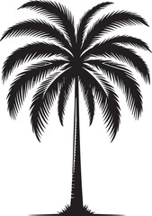 A single tall palm tree with a straight trunk silhouette vector black
