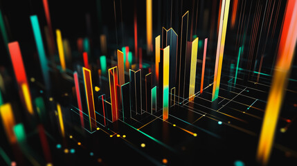 Abstract black background with Colorful charts and graphs with statistics to innovative analyze business potential and forecast future development of companies growth.