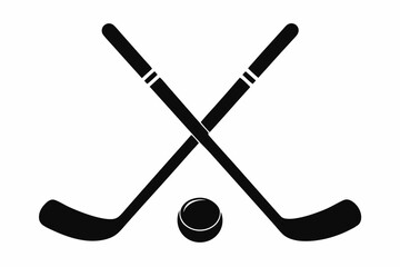 Hockey icon, Two Crossed Hockey Sticks With Puck Vector, Hockey Stick Icon