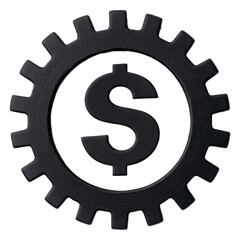 A black gear icon featuring a dollar sign, symbolizing the integration of finance and industry.