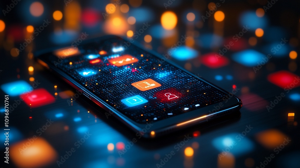 Poster Smartphone displaying app icons on screen.