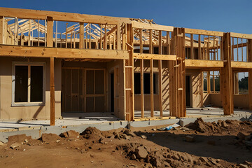 Building Skeleton Frame with Wooden Roof.