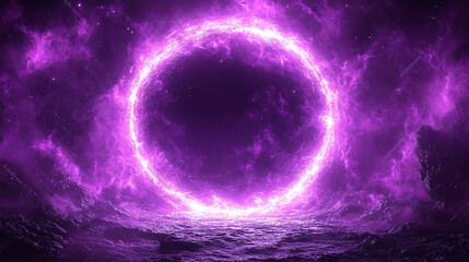 Obraz premium vibrant swirl of purple neon light creating a dynamic abstract pattern on a dark background symbolizing creativity energy and futuristic technology glowing with a captivating light effect