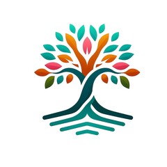 Illustration of a simple, minimalist, and colorful banyan tree. Suitable for logo or icon use.