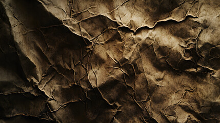 A textured crumpled paper bag background in earthy brown tones with visible fiber patterns.