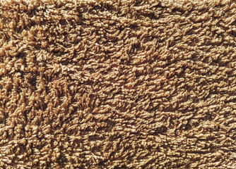 Close-up of beige long pile carpet background. Texture of factory floor covering.