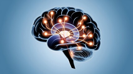  illustration of a human brain with glowing neural connections, symbolizing mental health and neuroscience