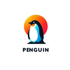 Fototapeta premium Simple, minimalist penguin illustration, colorful on a white background. Suitable for logo or icon use.
