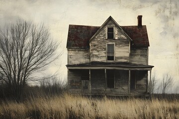 Abandoned Vintage House in Rustic Landscape