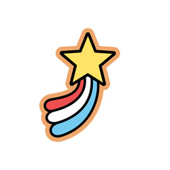 Flying Star, Comet with a colorful tail. Vector graphic icon, logo with editable stroke line.