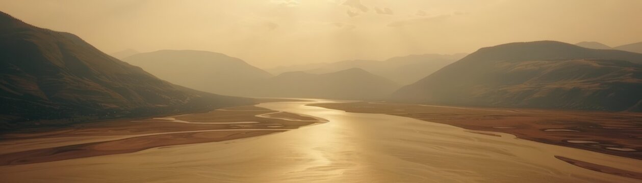 Breathtaking river landscape at sunset nature photography scenic viewpoint serene environment majestic mountains